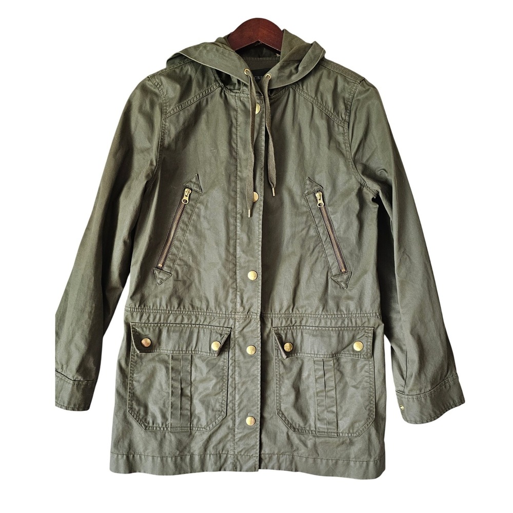 J.Crew Womens Olive Green Cotton Hooded Field Utility Jacket Gold Hardware S